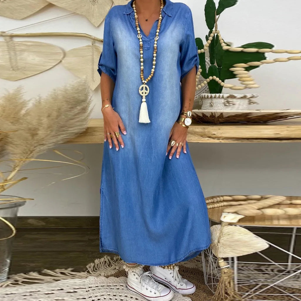 Lea | Langes Jeanskleid mit seitlichem Schlitz