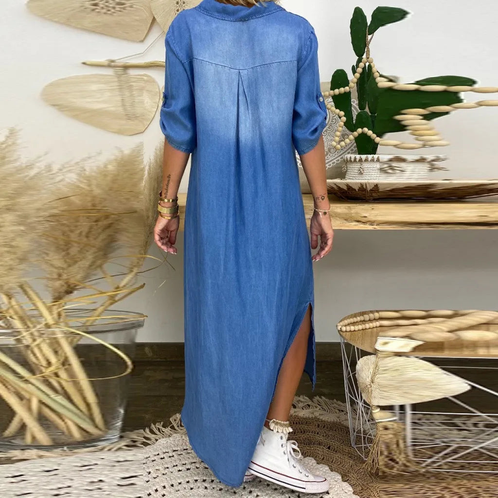 Lea | Langes Jeanskleid mit seitlichem Schlitz