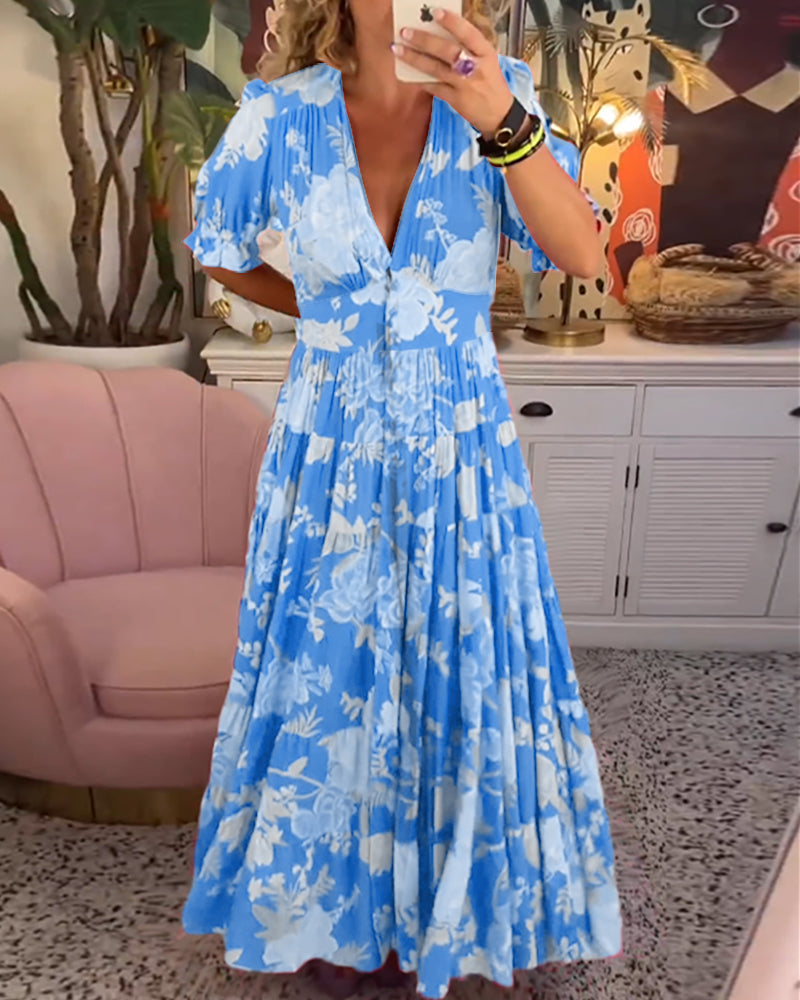 Catrisa | Blumen Kleid mit Taschen und V-Ausschnitt