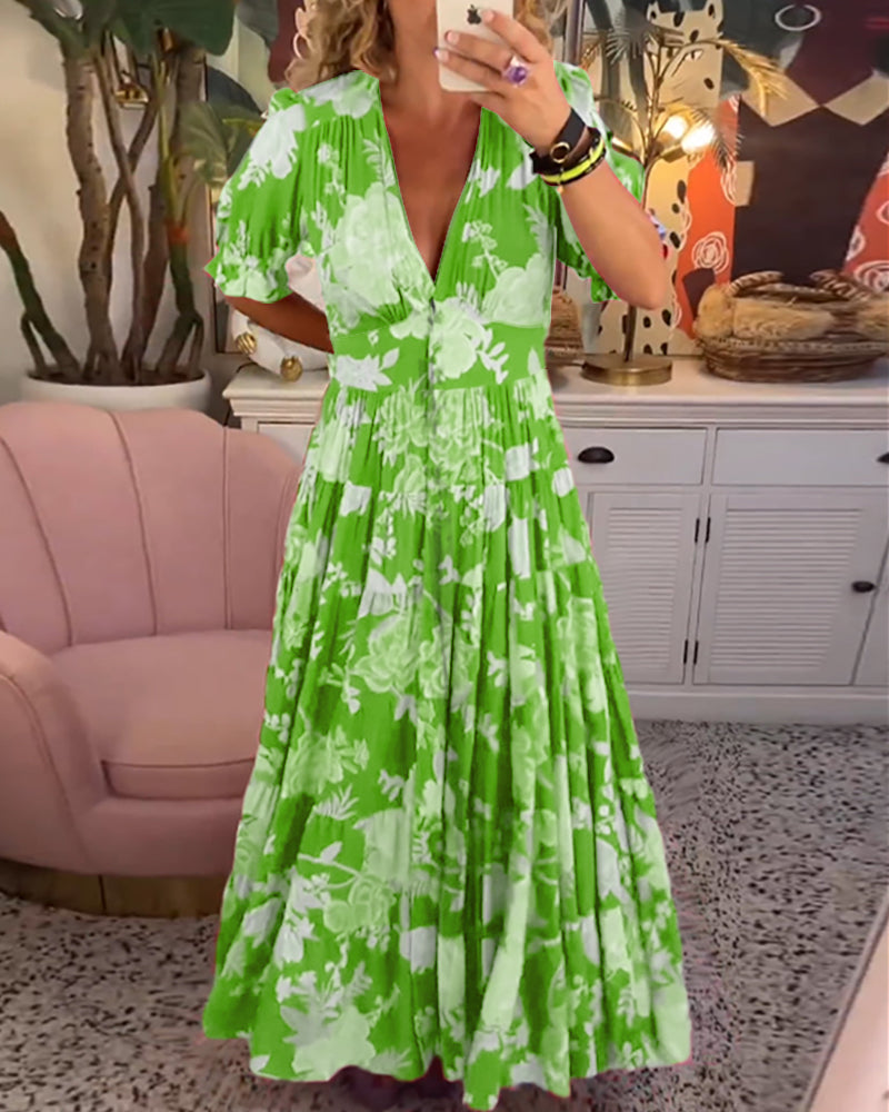 Catrisa | Blumen Kleid mit Taschen und V-Ausschnitt