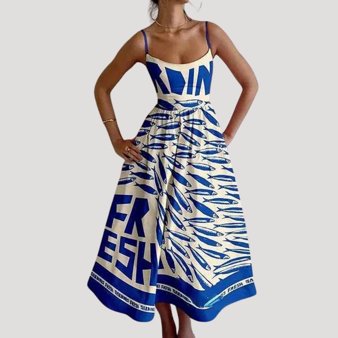 Ilana | Letnia Midi-Kleid – ärmelloses Druckkleid für den Urlaub