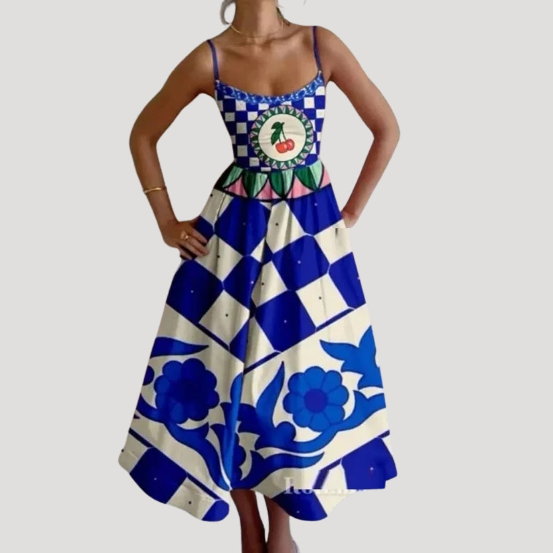 Ilana | Letnia Midi-Kleid – ärmelloses Druckkleid für den Urlaub