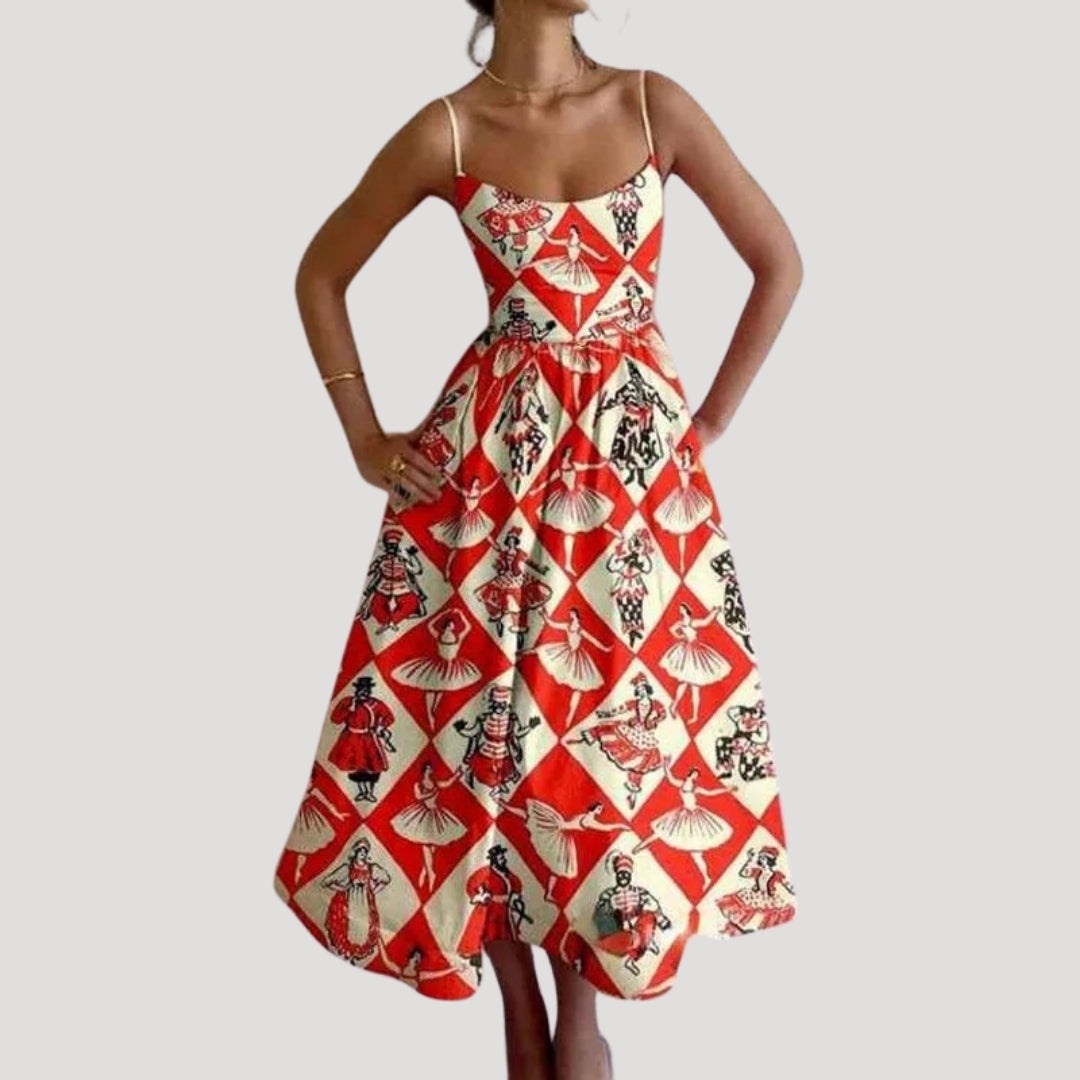 Ilana | Letnia Midi-Kleid – ärmelloses Druckkleid für den Urlaub