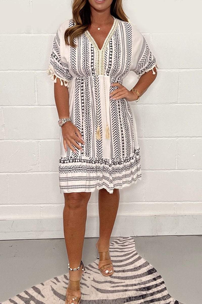 Gail | Vintage Bohemian Kleid mit Ethnischem Muster