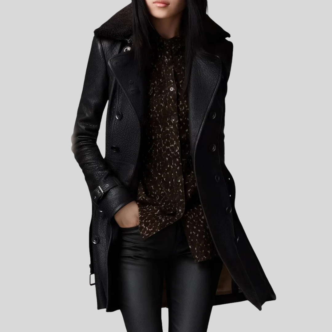 Grace | Moderner Leder-Mantel mit raffinierten Linien und universellem Stil