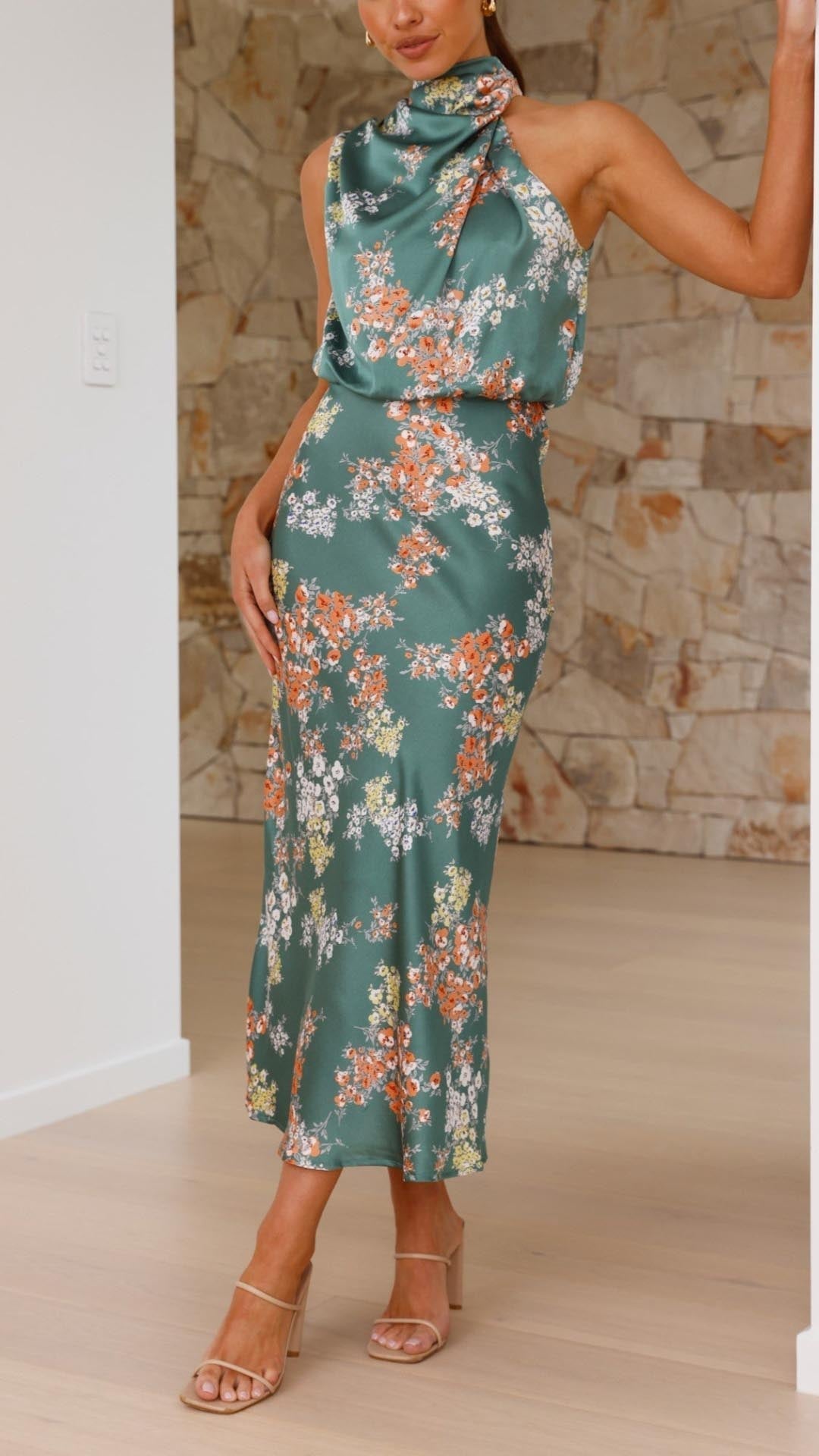 Kasia - Blumen Maxi Kleid mit Hohem Kragen