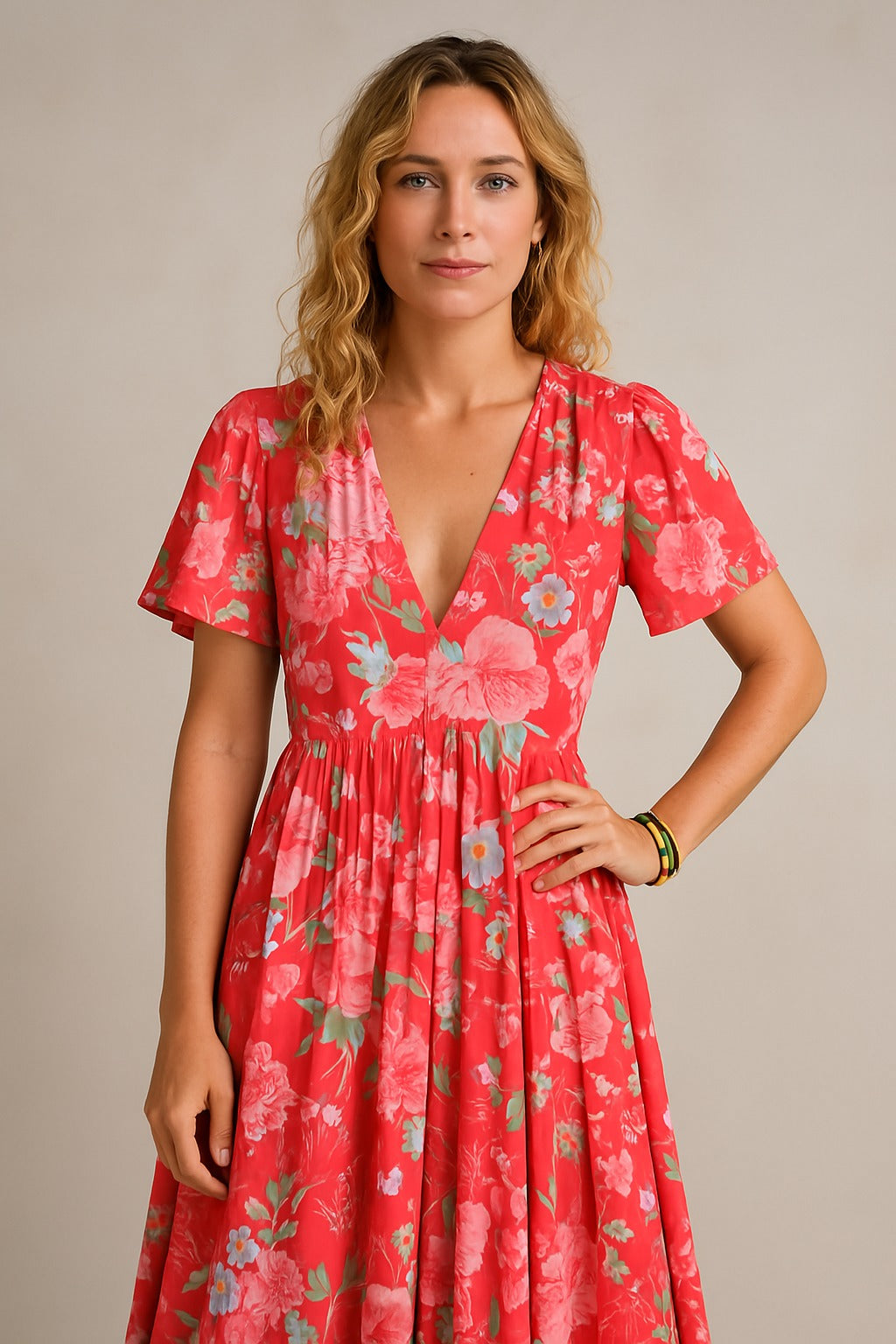 Catrisa | Blumen Kleid mit Taschen und V-Ausschnitt
