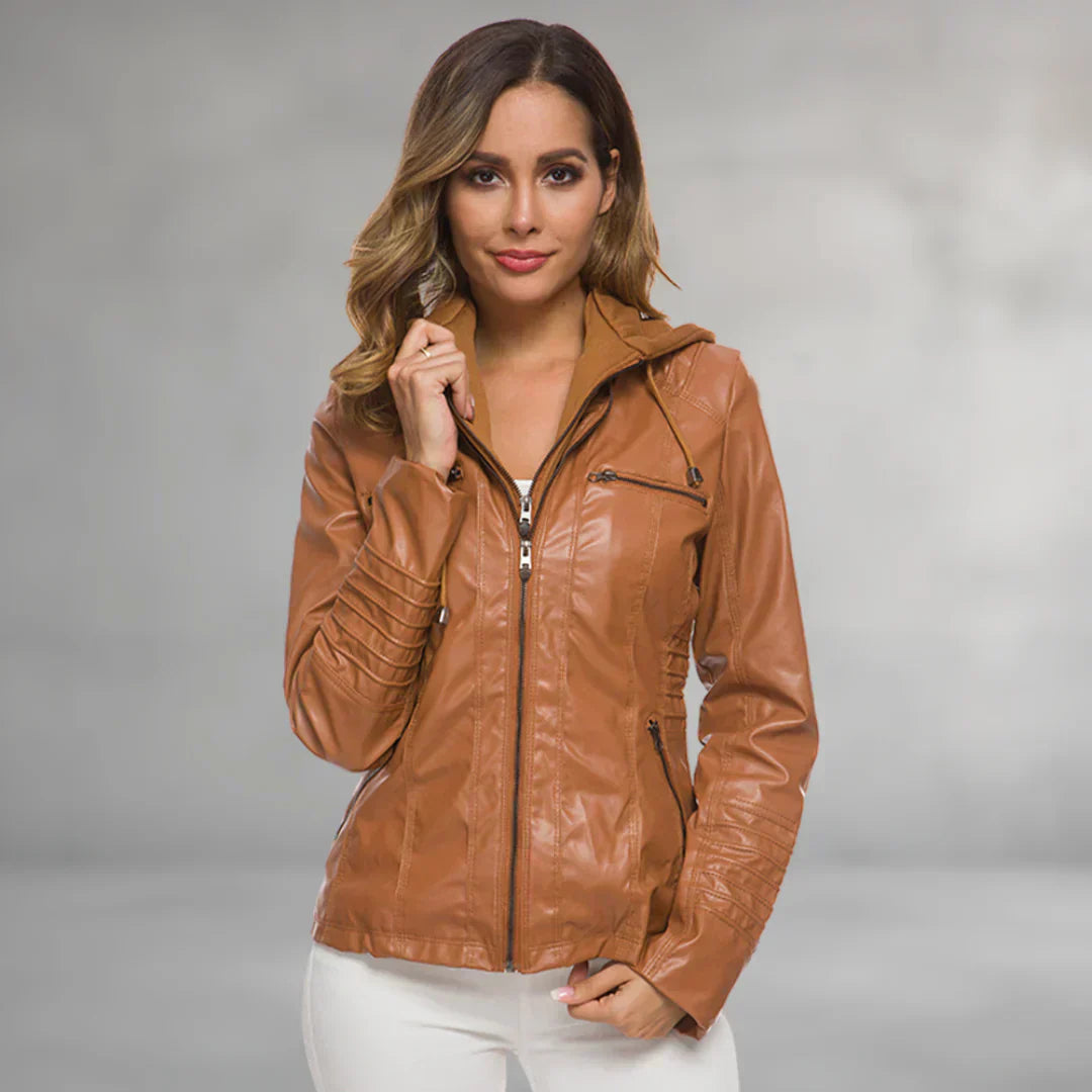 Emma | Lederjacke mit Kapuze