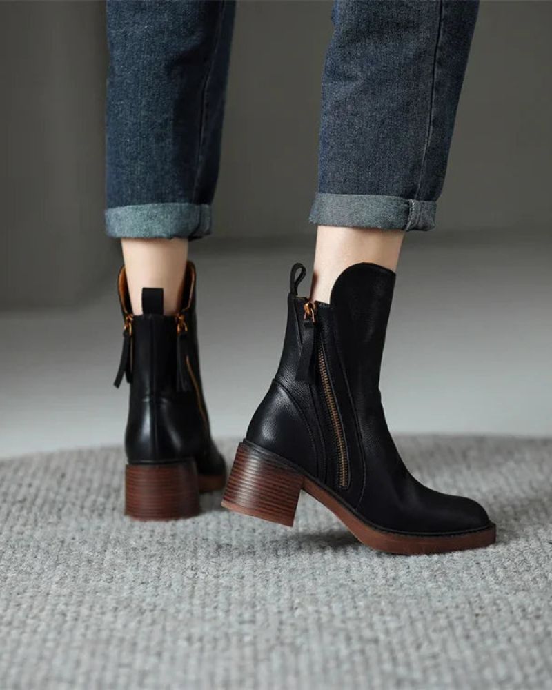 Marie™ | Leder-Stiefeletten mit bequemen Absatz