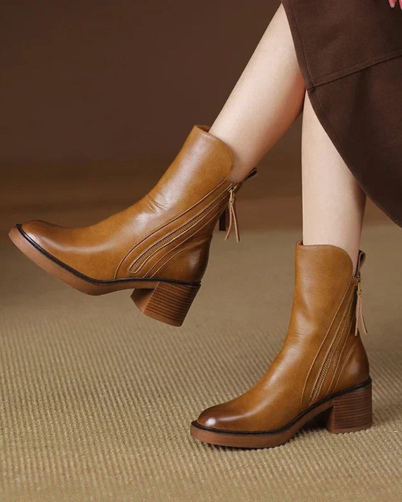 Marie™ | Leder-Stiefeletten mit bequemen Absatz