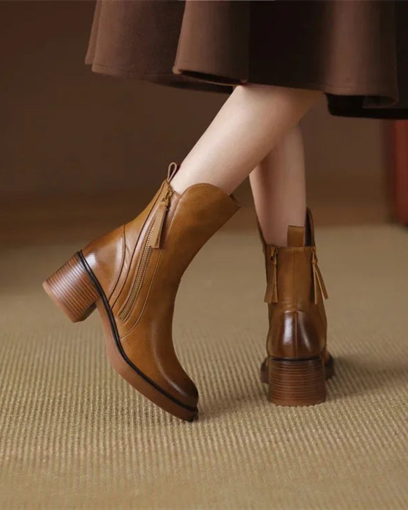 Marie™ | Leder-Stiefeletten mit bequemen Absatz