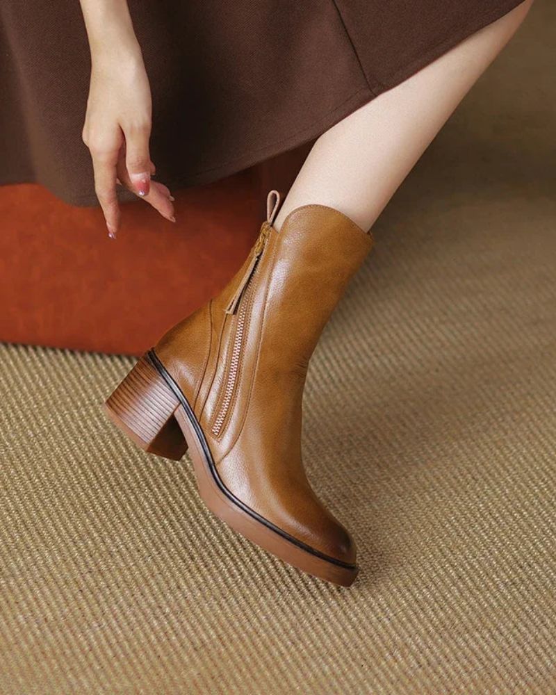 Marie™ | Leder-Stiefeletten mit bequemen Absatz