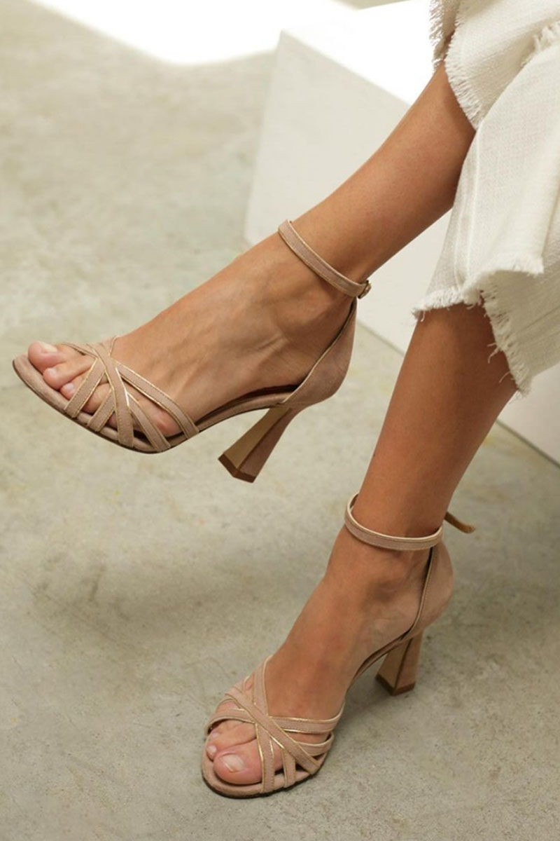 Marona™ | Patchwork Sandalen mit runder Spitze und schmalem Absatz