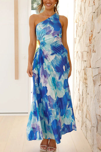 Deja - Maxi Kleid mit Blumenmuster und einem Schulter mit Falten