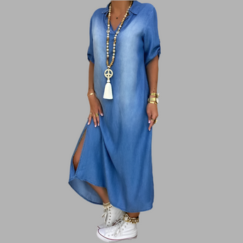 Lea | Langes Jeanskleid mit seitlichem Schlitz