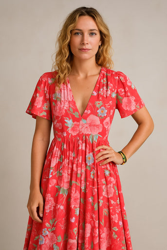 Catrisa | Blumen Kleid mit Taschen und V-Ausschnitt