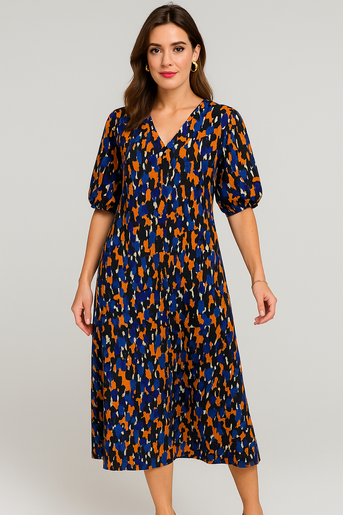 Nathalie | Kleid mit V-Ausschnitt im Retro-Muster